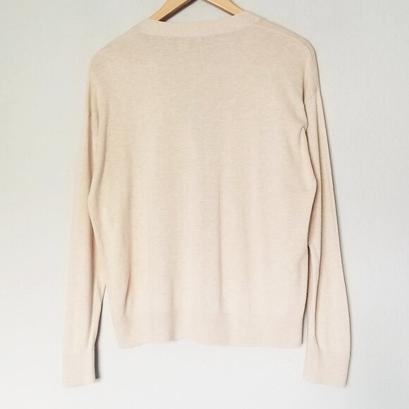 Quince Lightweight Cotton Cashmere Cardigan M V Neck Heather Oatmeal $128 Preppy - Picture 6 of 16